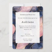 Invitation Chic Blue Rose Abstrait Anniversaire (Devant)