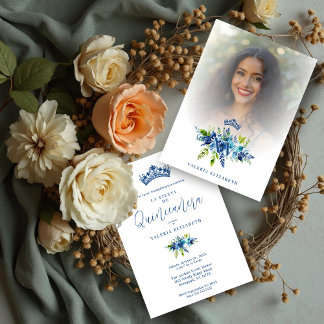 Invitation Chic Blue Shades Flowers & Foliage Princess Tiara 