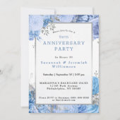 Invitation Chic Blue Silver Floral Anniversaire personnalisab (Devant)