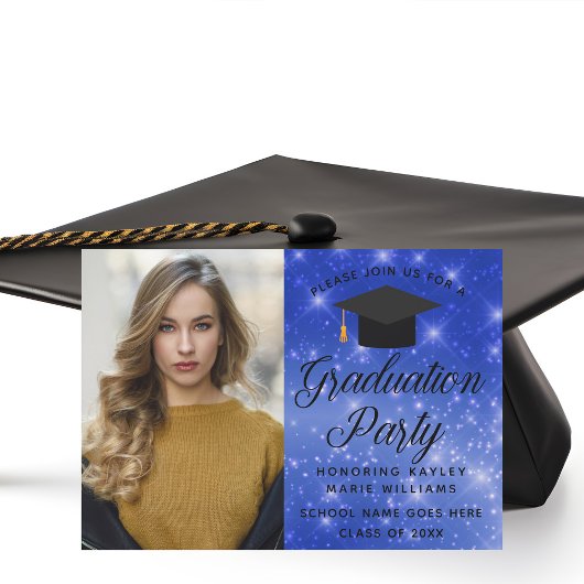 Invitation Chic Blue Sparkle Graduate Photo Party