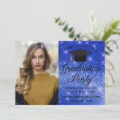 Invitation Chic Blue Sparkle Graduate Photo Party (Debout devant)