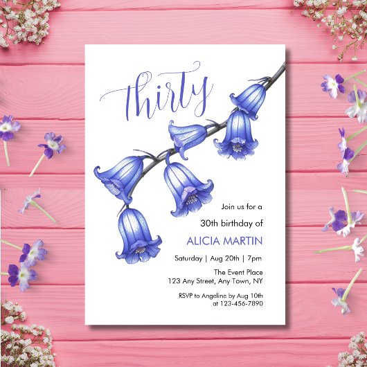 Invitation Chic Bluebell Flower Blossom 30e anniversaire
