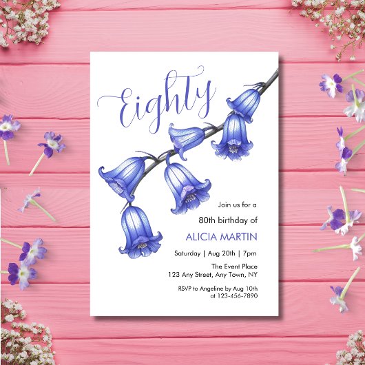 Invitation Chic Bluebell Flower Blossom 80e anniversaire