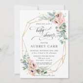 Invitation Chic Blush Baby shower floral géométrique Or (Devant)