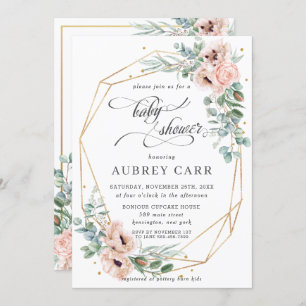 Invitation Chic Blush Baby shower floral  géométrique Or