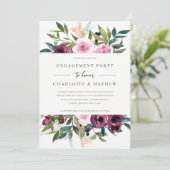 INVITATION CHIC BLUSH BURGUNDY FLORAL BUNCH ENGAGEMENT PARTY (Debout devant)