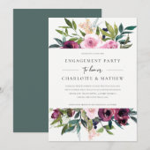 INVITATION CHIC BLUSH BURGUNDY FLORAL BUNCH ENGAGEMENT PARTY (Devant / Derrière)