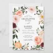 Invitation Chic Blush & Burgundy Floral Frame Mariage (Devant)