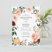 Invitation Chic Blush & Burgundy Floral Frame Mariage (Debout devant)