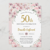 Invitation Chic Blush Dusty Rose Floral 50e 60e anniversaire (Devant / Derrière)