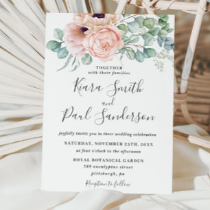 Invitation Chic Blush Dusty Rose Floral Eucalyptus Mariage