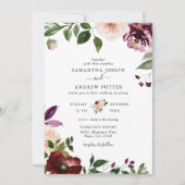 Invitation Chic Blush et Bourgogne Floral Mariage (Devant)