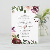 Invitation Chic Blush et Bourgogne Floral Mariage (Debout devant)