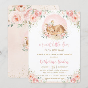 Invitation Chic Blush Floral Baby Deer Girl Baby shower