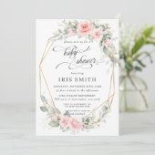 Invitation Chic Blush Floral Baby shower géométrique (Debout devant)