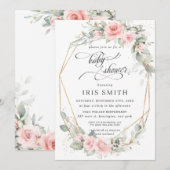 Invitation Chic Blush Floral Baby shower géométrique (Devant / Derrière)