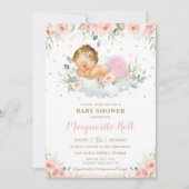 Invitation Chic Blush Floral Doux dormant bébé fille douche  (Devant)