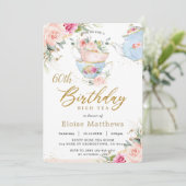 Invitation Chic Blush Floral High Tea 60e fête d'anniversaire (Debout devant)