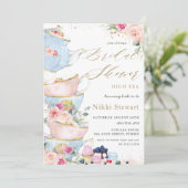 Invitation Chic Blush Floral High Tea Party Fête des mariées (Debout devant)