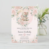 Invitation Chic Blush Floral High Tea Party Fête des mariées (Debout devant)