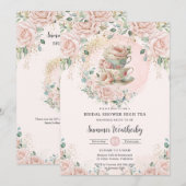 Invitation Chic Blush Floral High Tea Party Fête des mariées (Devant / Derrière)