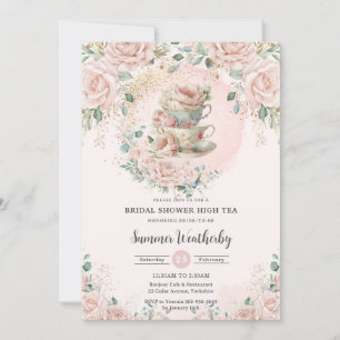 Invitation Chic Blush Floral High Tea Party Fête des mariées