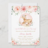 Invitation Chic Blush Floral mignon Bébé Cerf Fille Baby show (Devant)