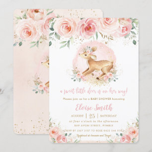 Invitation Chic Blush Floral mignon Bébé Cerf Fille Baby show