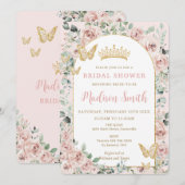 Invitation Chic Blush Floral Papillons Fête des mariées royal (Devant / Derrière)