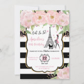 Invitation Chic Blush Floral Paris Anniversaire Tour Eiffel (Devant)