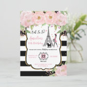 Invitation Chic Blush Floral Paris Anniversaire Tour Eiffel (Debout devant)