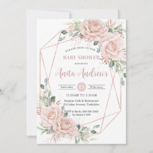 Invitation Chic Blush Floral Rose Baby shower or QR Code