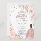 Invitation Chic Blush Floral Rose Gold Quinceañera Princesse (Devant)