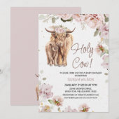 Invitation Chic Blush Floral Vache and Calf Baby shower (Devant / Derrière)
