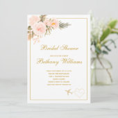 Invitation Chic Blush floral Voyage nuptiale douche Invitatio (Debout devant)