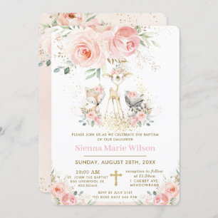 Invitation Chic Blush Floral Woodland Baptême Christening