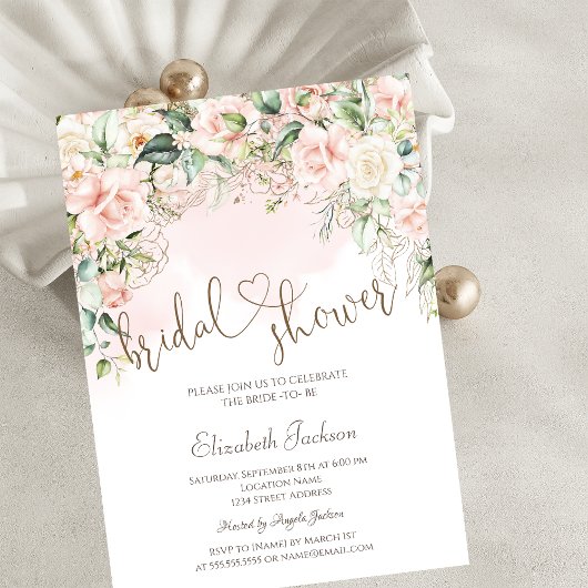 Invitation Chic Blush Flowers Bridal Shower 