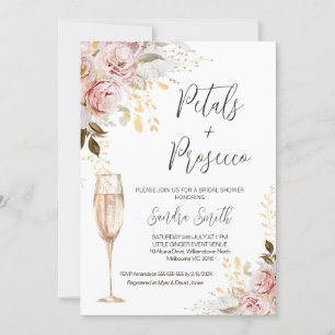 Invitation Chic Blush Gold Petals et Prosecco Fête des mariée