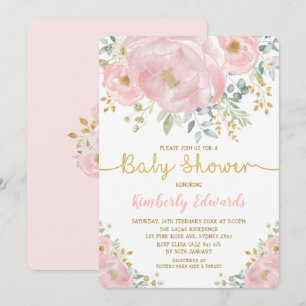Invitation Chic Blush Gold Watercolor Flower Baby shower fill