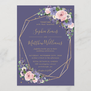 Invitation Chic Blush Lavender Floral or Mariage géométrique