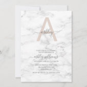 Invitation Chic Blush Marbre blanc rose Monogramme Anniversai (Dos)