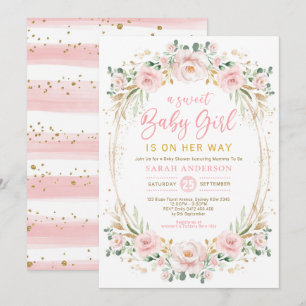 Invitation Chic Blush or rose Floral Doux bébé fille Douche
