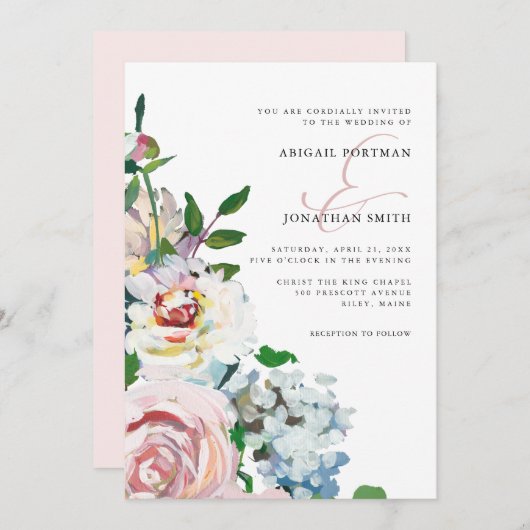 Invitation Chic Blush Pastel Aquarelle Flores Mariage (Devant / Derrière)