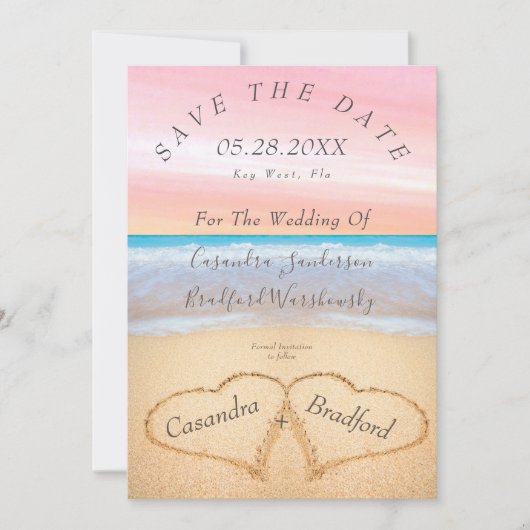 Invitation Chic Blush Pink Beach Coeurs de mariage mariage de (Devant)