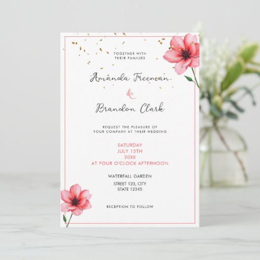 Invitation Chic Blush Pink Floral Confetti Frame Wedding (Debout devant)