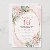 Invitation Chic Blush Pink Floral Eucalyptus Sweet 16 Invite (Devant)