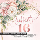Invitation Chic Blush Pink Floral Eucalyptus Sweet 16 Invite