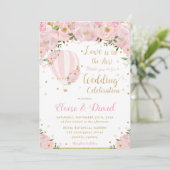Invitation Chic Blush Pink Floral Hot Air Balloon Mariage (Debout devant)