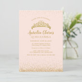 Invitation Chic Blush Pink Gold Parties scintillant Tiara Qui (Debout devant)