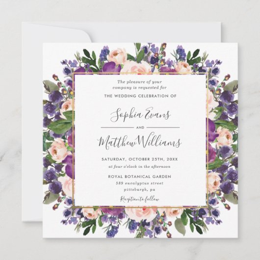 Invitation Chic Blush Plum Lavender Purple FlorMariage (Devant)